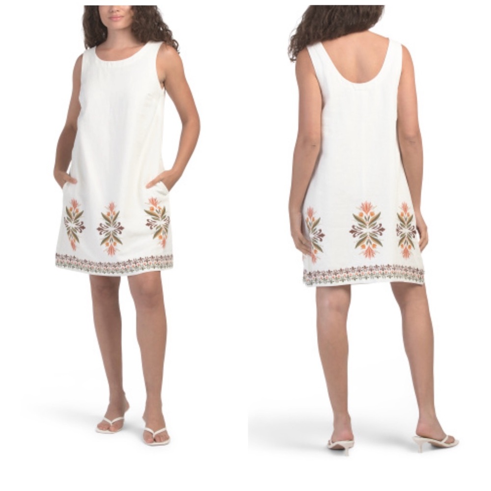 NWT Rachel Zoe Linen Print Trapeze Border Print Mini Shift Dress Size Small